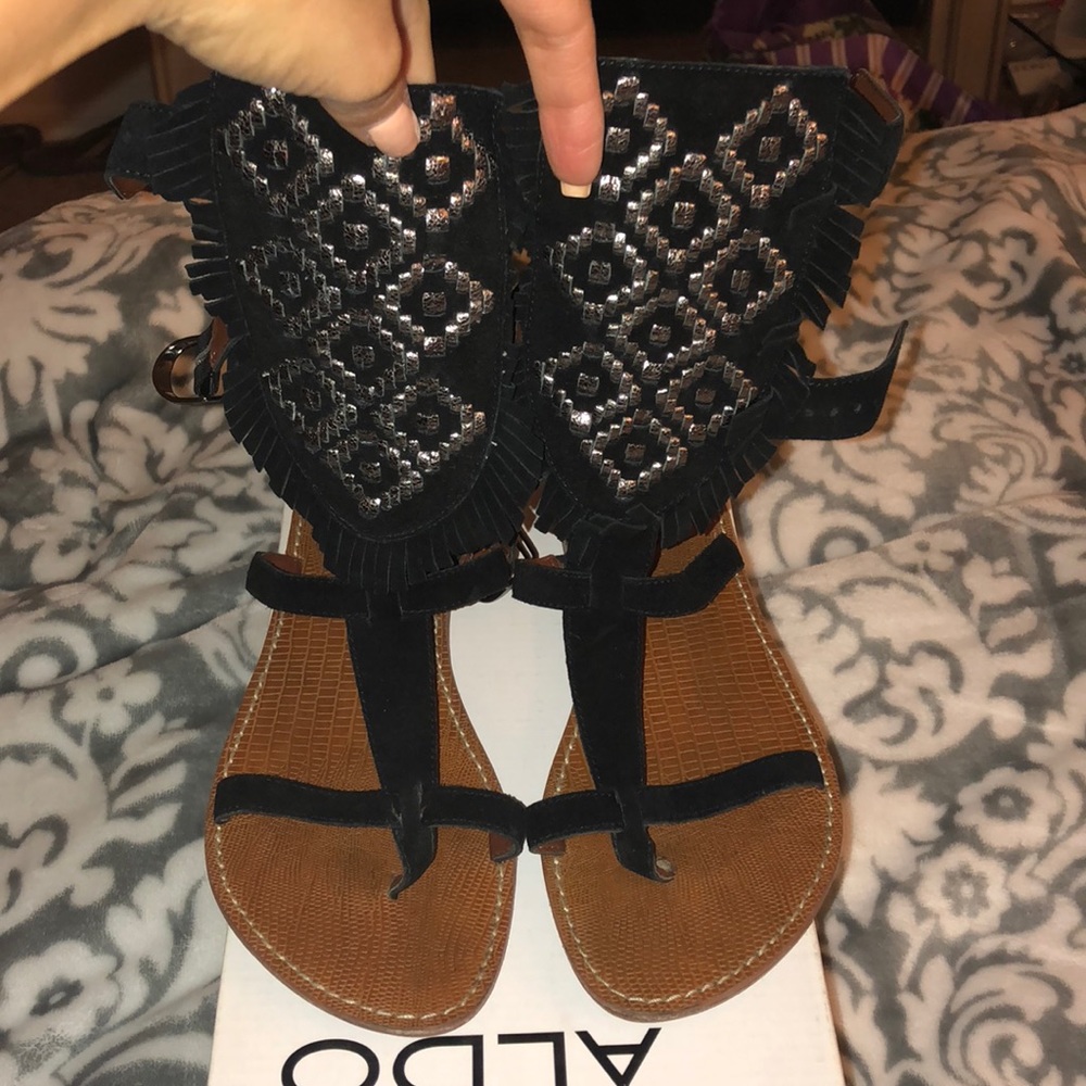 Black Fringe Ankle Moccasin Sandals!